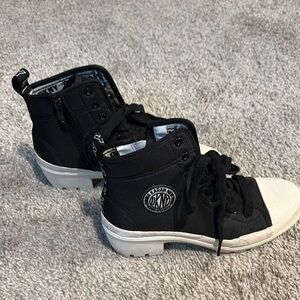 DKNY Black and White Ankle Boots with Textured Fabric